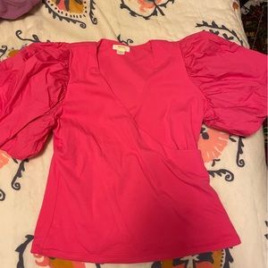 Anthropologie Hot Pink Puff Sleeve Top